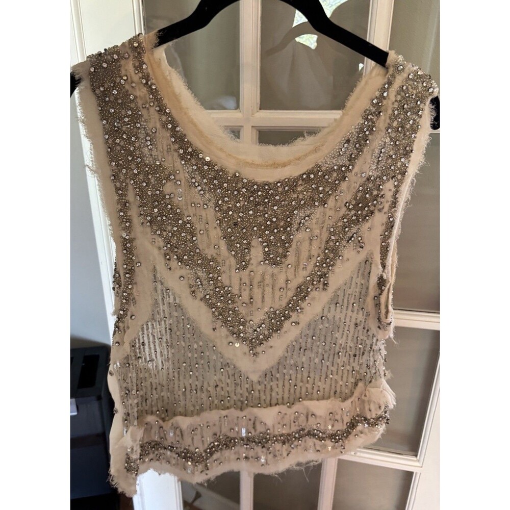 Haute Hippie Women's disstressed Chiffon Crapin Swan & Crystal Size M AMAZING - Picture 3 of 4